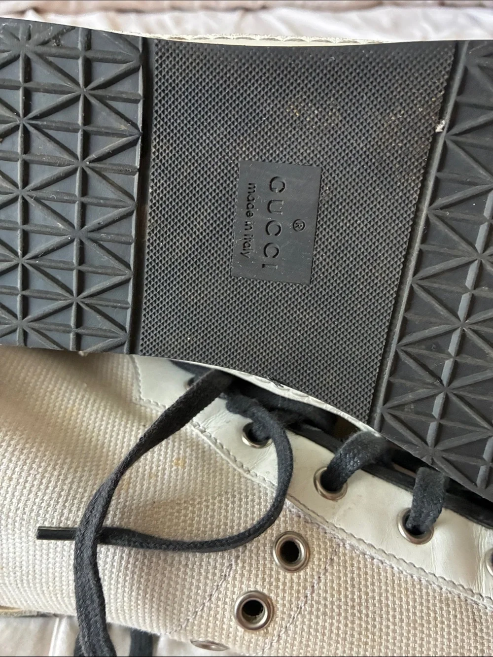 Gucci White and Black High-Top Canvas Sneakers